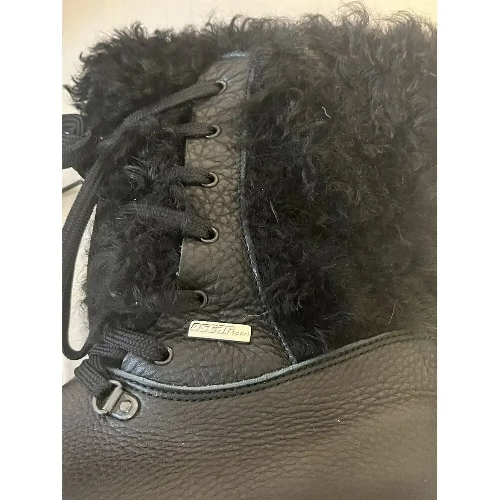 Oscar Sport •Women 37/US 6• Fur Boots Apres Ski Black Lace Up Winter Boots Italy